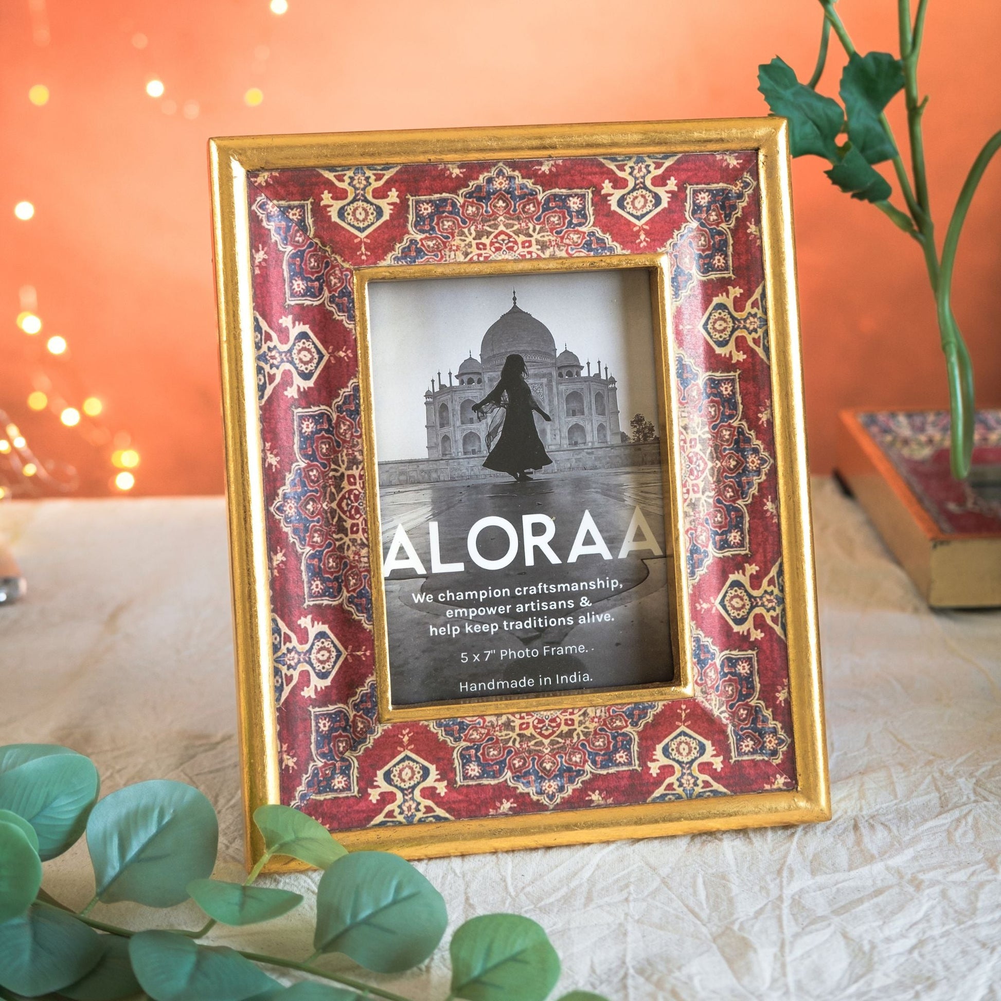 Handcrafted Persian-inspired Photo Frame with Rustic Gold Finish — handcrafted by skilled Indian artisans | ALORAA