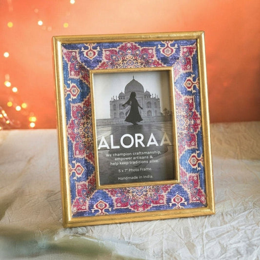 Handcrafted Persian-inspired Photo Frame with Rustic Gold Finish