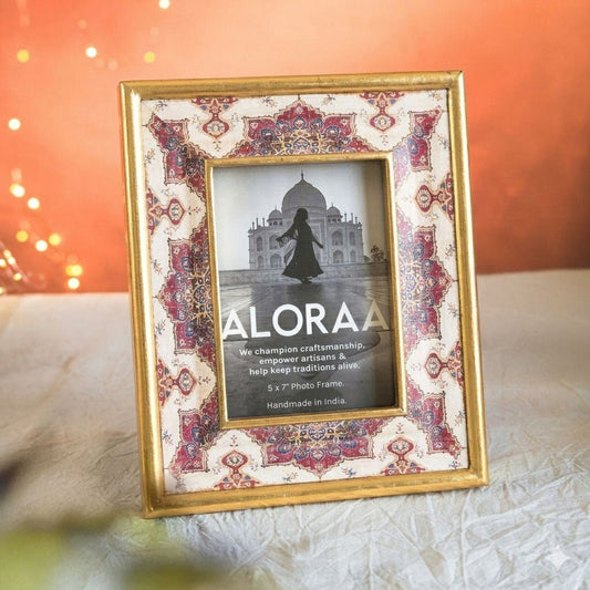 Handcrafted Persian-inspired Photo Frame with Rustic Gold Finish