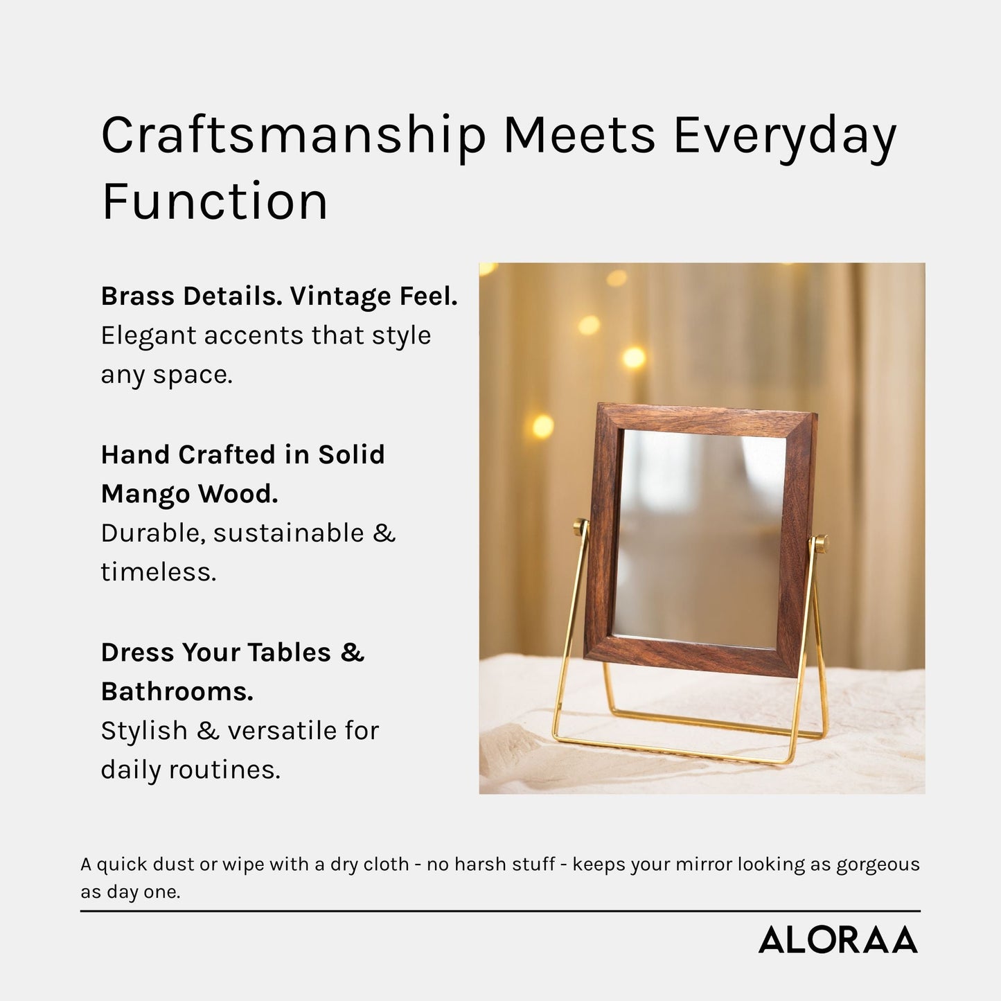 Handmade Foldable Countertop Mirror — handcrafted details and features | ALORAA