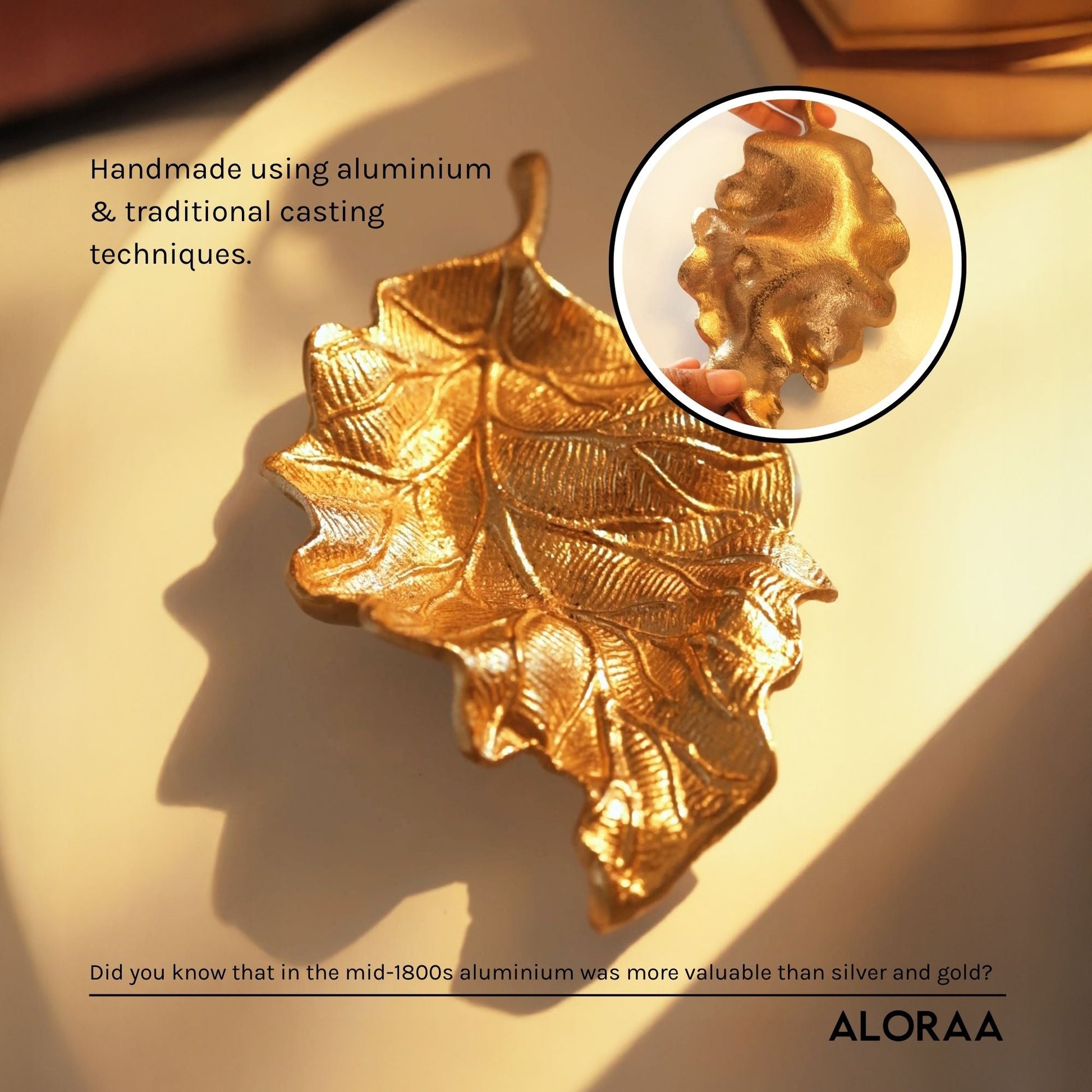 Handmade Gold Leaf Jewellery Trinket Dish — close-up of handcrafted aluminium detail | ALORAA