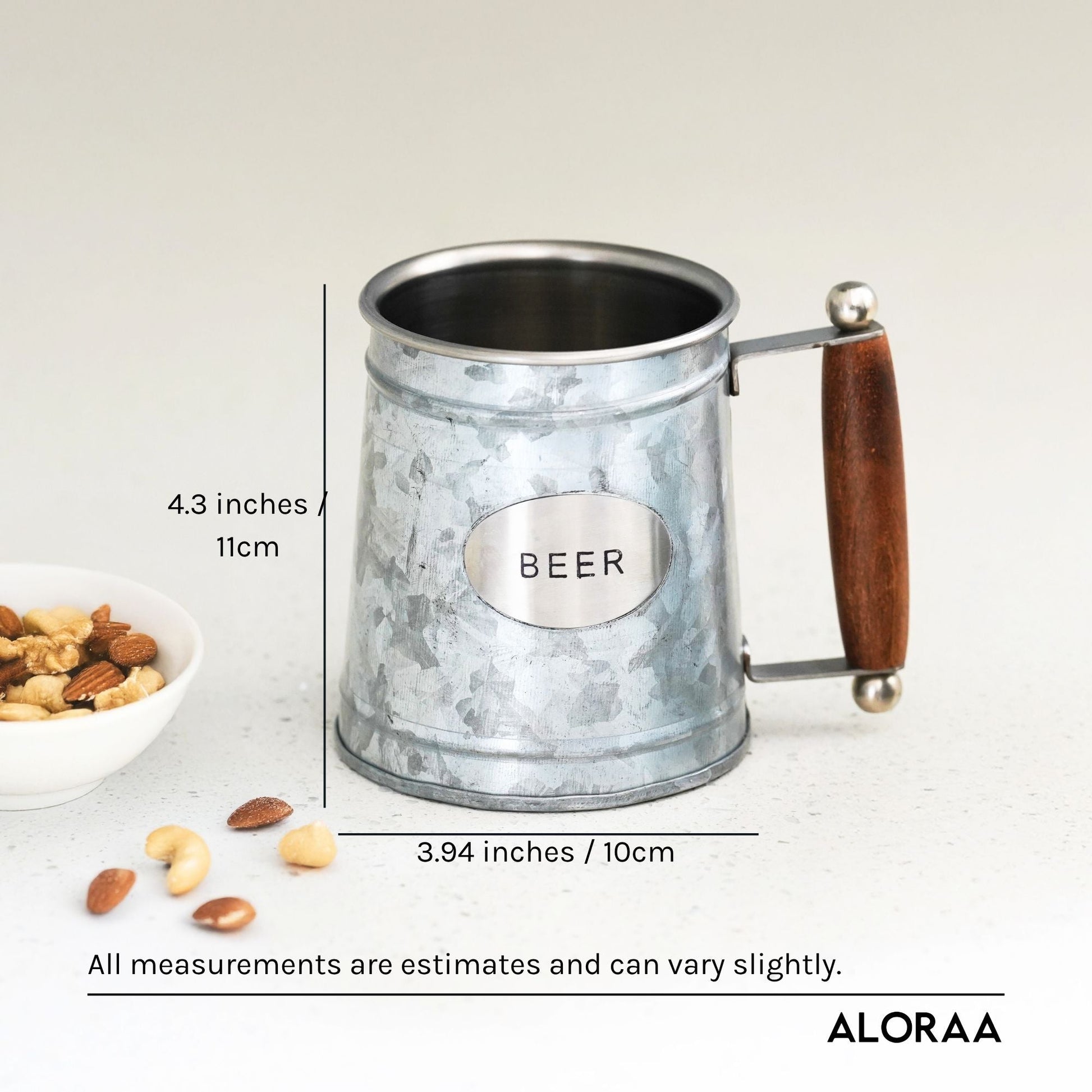 Handmade Insulated Stainless Steel Beer Mug — dimensions and size guide | ALORAA