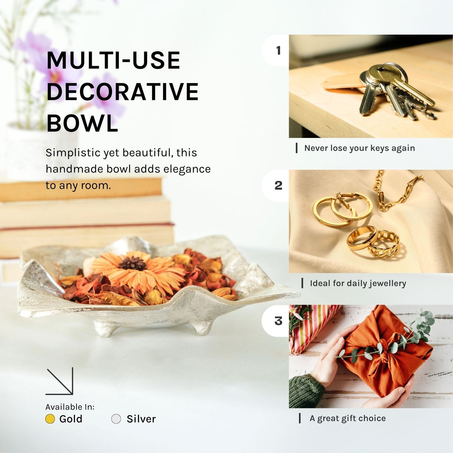 Handmade Matte Gold or Silver Jewellery Bowl — handcrafted Indian gift | ALORAA