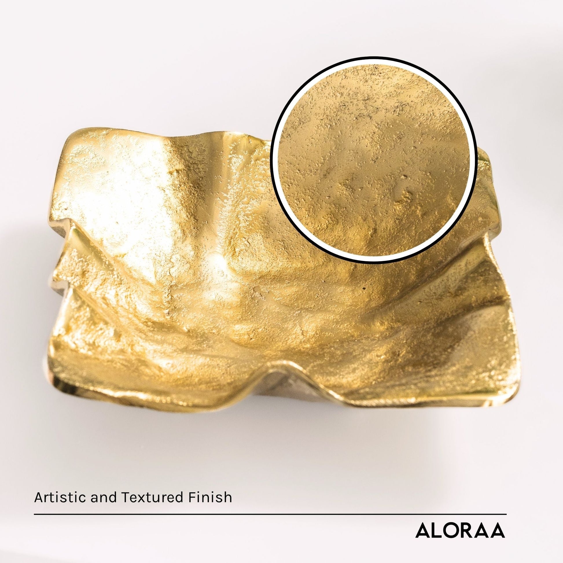 Handmade Matte Gold Jewellery Bowl — close-up of handcrafted detail | ALORAA