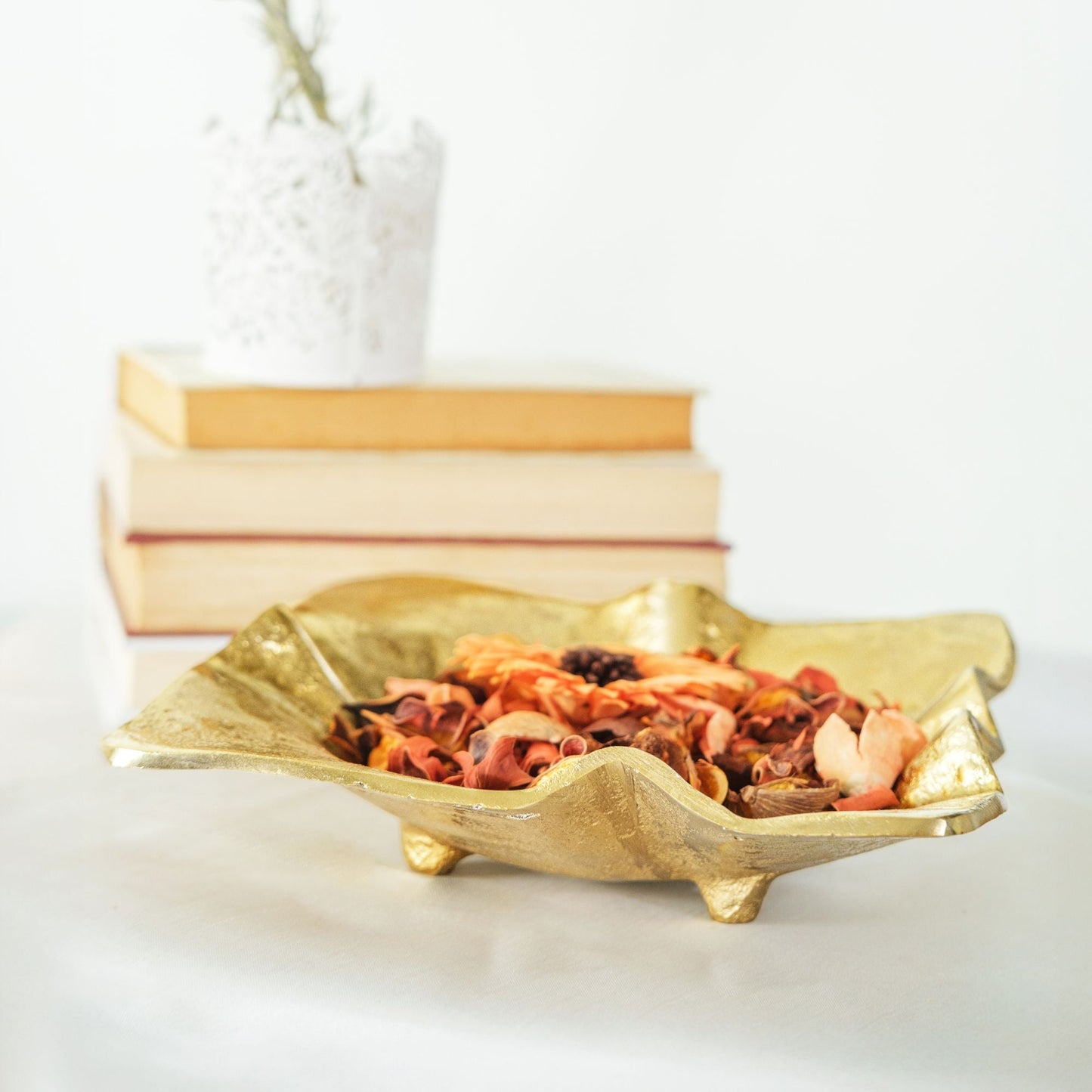 Handmade Matte Gold Jewellery Bowl — styled and in use | ALORAA