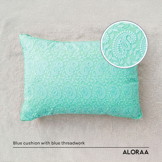 Paisley Cushion Cover in Blue — styled and in use | ALORAA