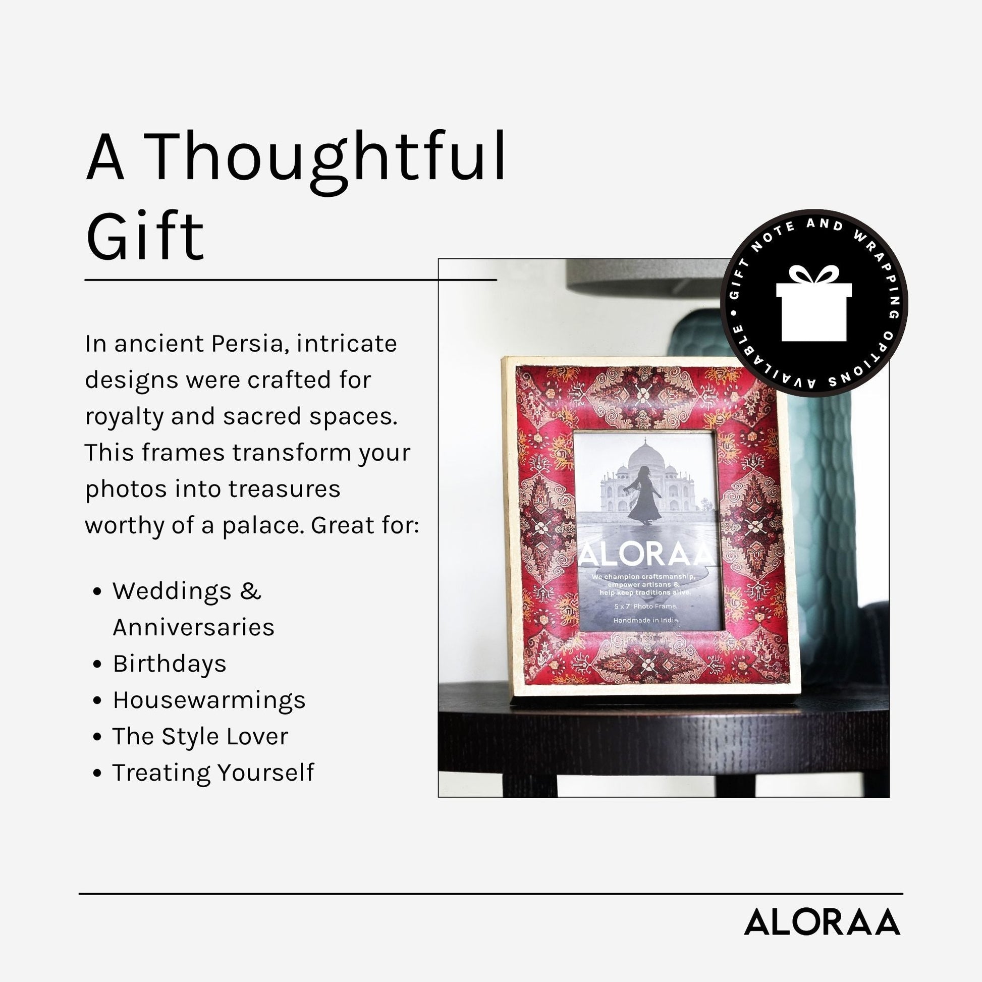 Red & Bold Handcrafted Persian-inspired Photo Frame — handcrafted Indian gift | ALORAA
