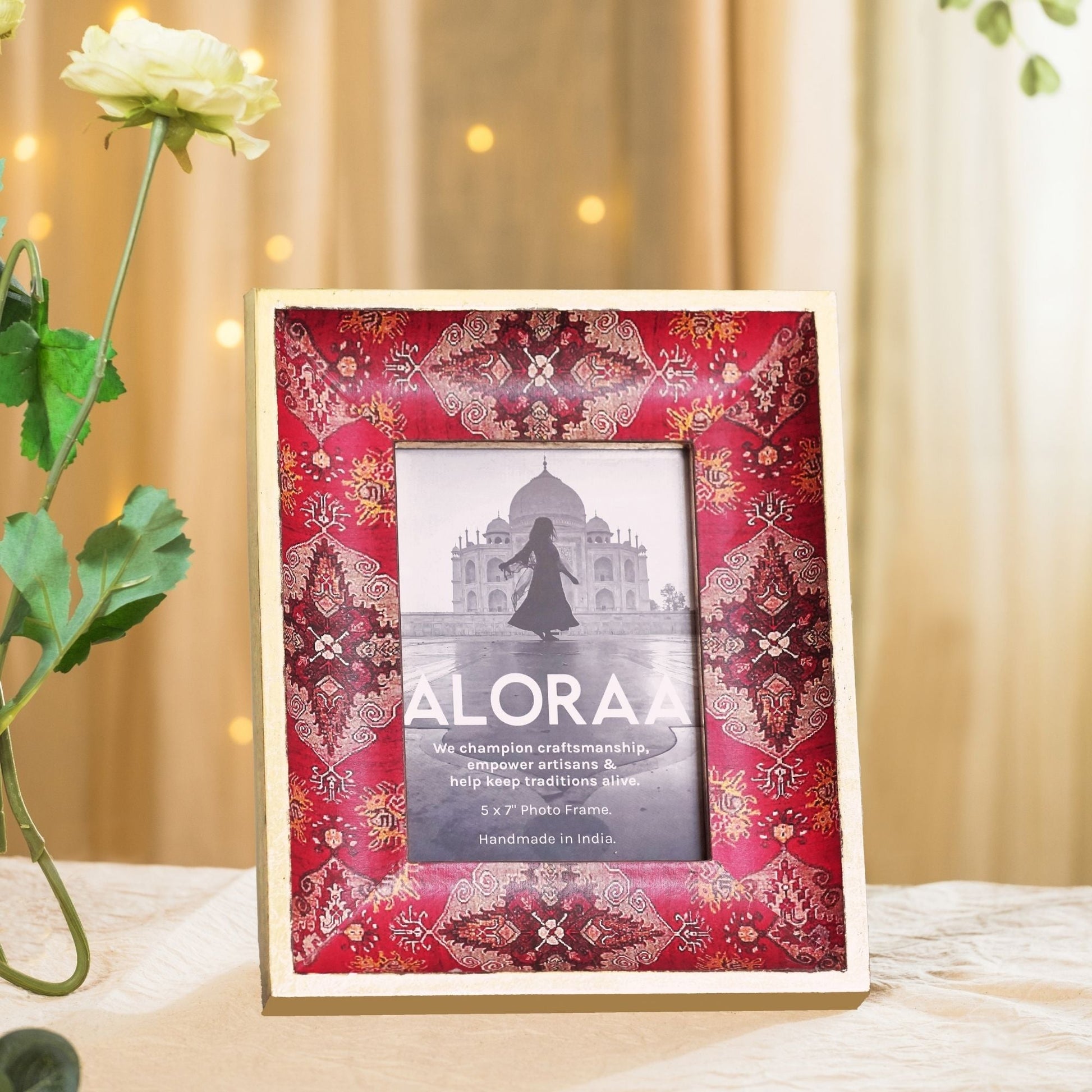 Red & Bold Handcrafted Persian-inspired Photo Frame — handcrafted by skilled Indian artisans | ALORAA