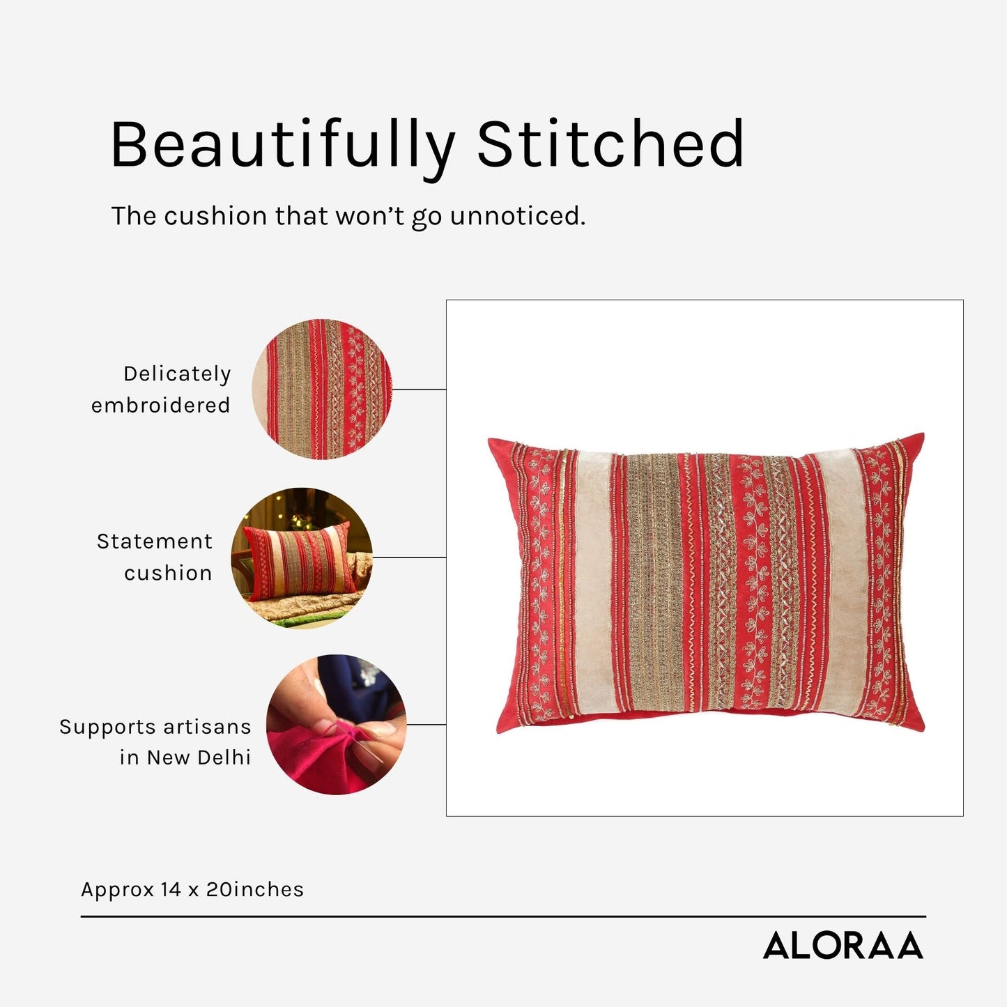 Red Embroidered Cushion Cover — styled and in use | ALORAA