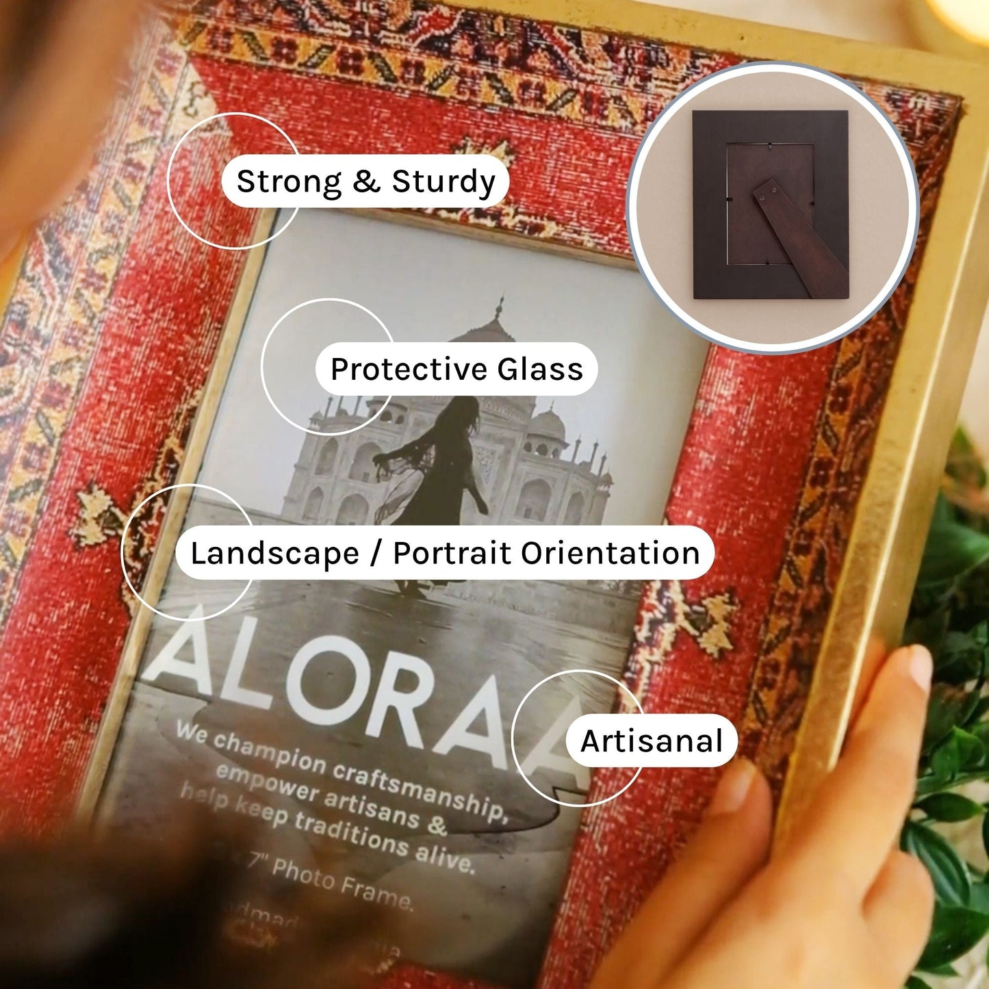 Red Handcrafted Persian-inspired Photo Frame — close-up of handcrafted detail | ALORAA