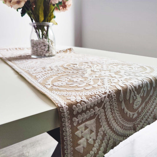 Floral Embroidered Table Runner with Tassels