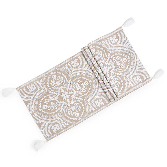 Floral Embroidered Table Runner with Tassels