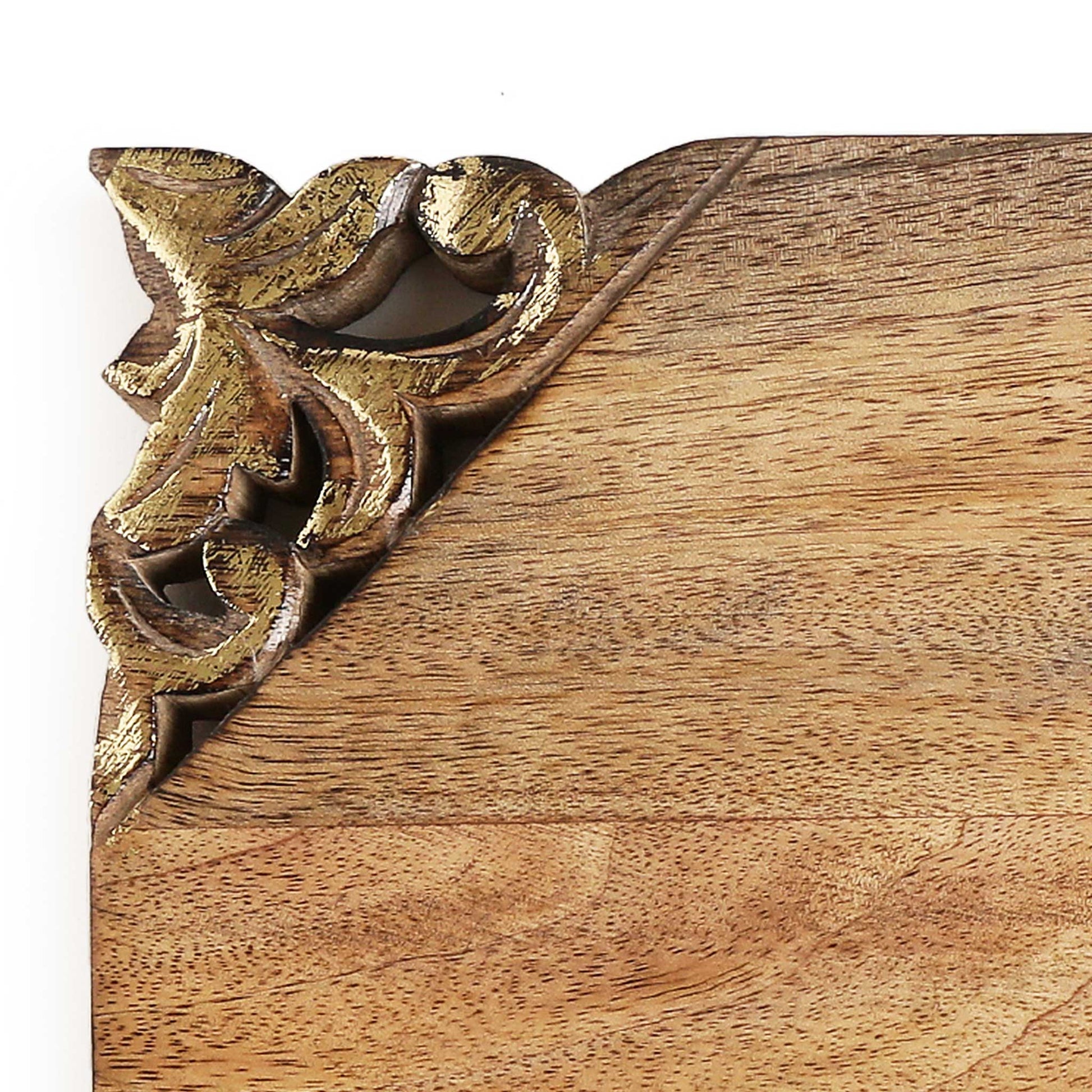 Golden Hand Carved Rustic Chopping Board — close-up of handcrafted detail | ALORAA